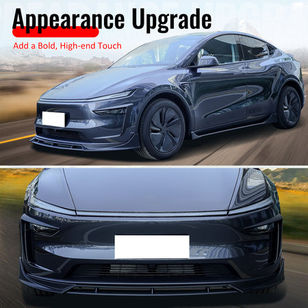 Fits 25-26 Tesla Model Y Juniper Front Bumper Lip 4PC Carbon Fiber Print Spoiler