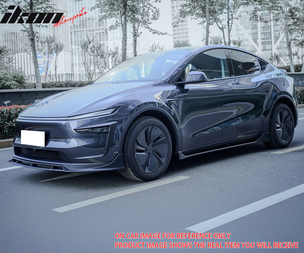 Fits 25-26 Tesla Model Y Juniper Front Bumper Lip 4PC Carbon Fiber Print Spoiler