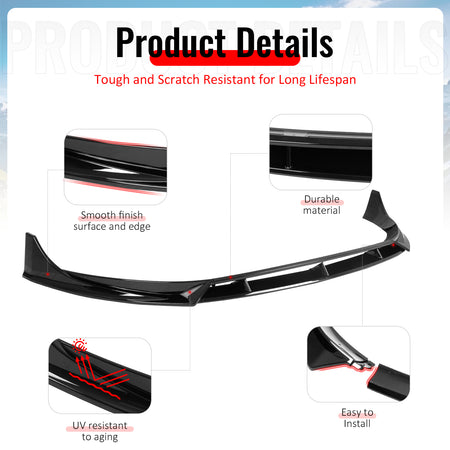 Fits 25-26 Tesla Model Y Juniper Front Bumper Lip 4PC Gloss Black Car Spoiler