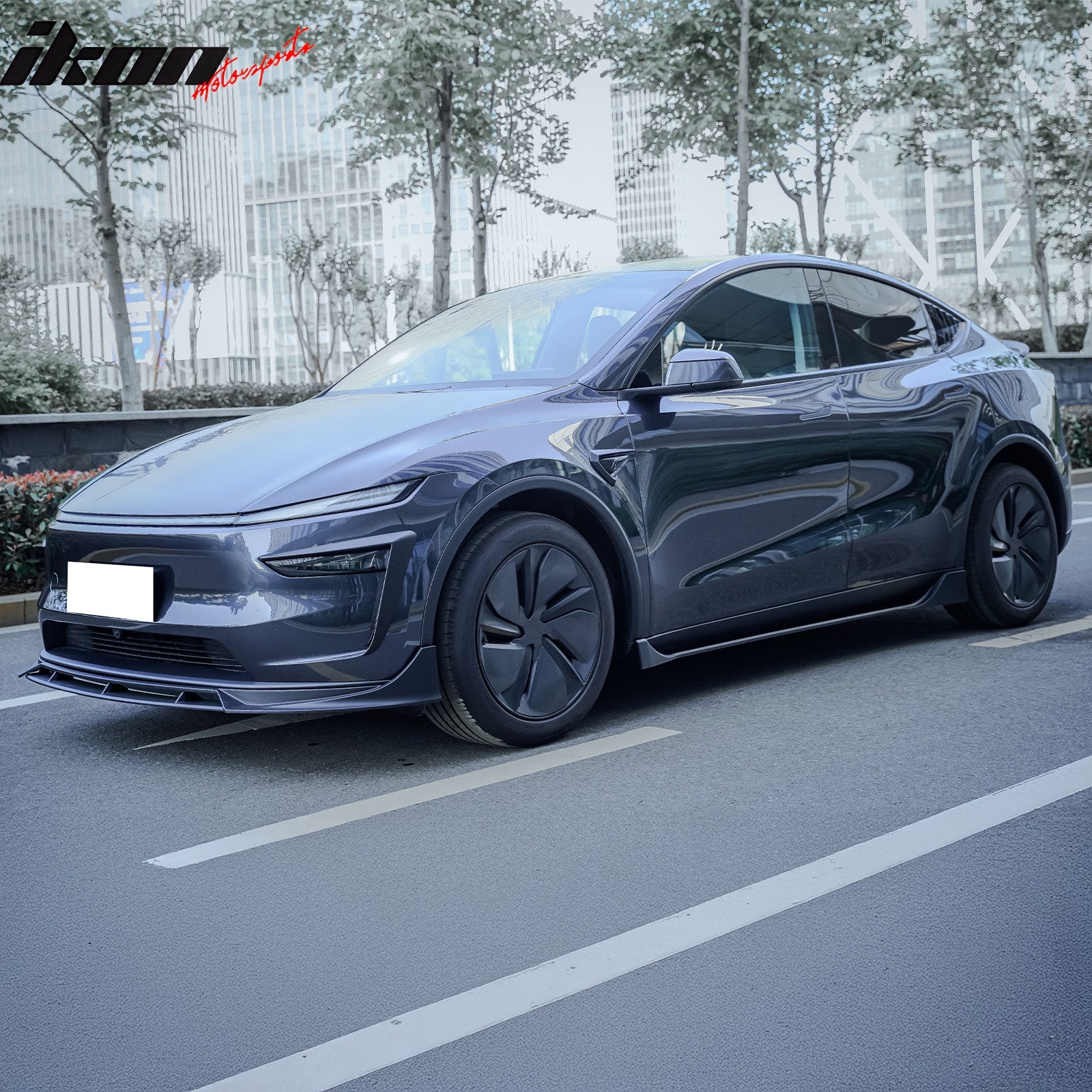 IKON MOTORSPORTS, Side Fender Trim Compatible with 2025-2026 Tesla Model Y Juniper, IKON Style Vent Molding Cover ABS Plastic Air Flow Intake Decor 2PC Gloss Black Garnish Spoiler Fin