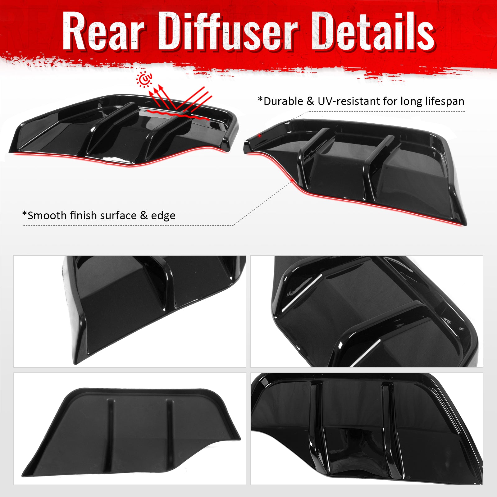 Fits 25-26 Tesla Model Y Juniper Rear Bumper Side Apron Gloss Black Diffuser Cap