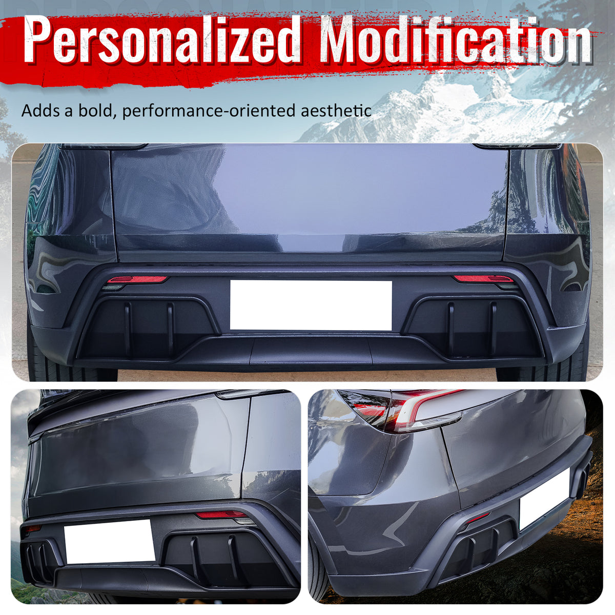 Fits 25-26 Tesla Model Y Juniper Rear Bumper Side Apron Gloss Black Diffuser Cap