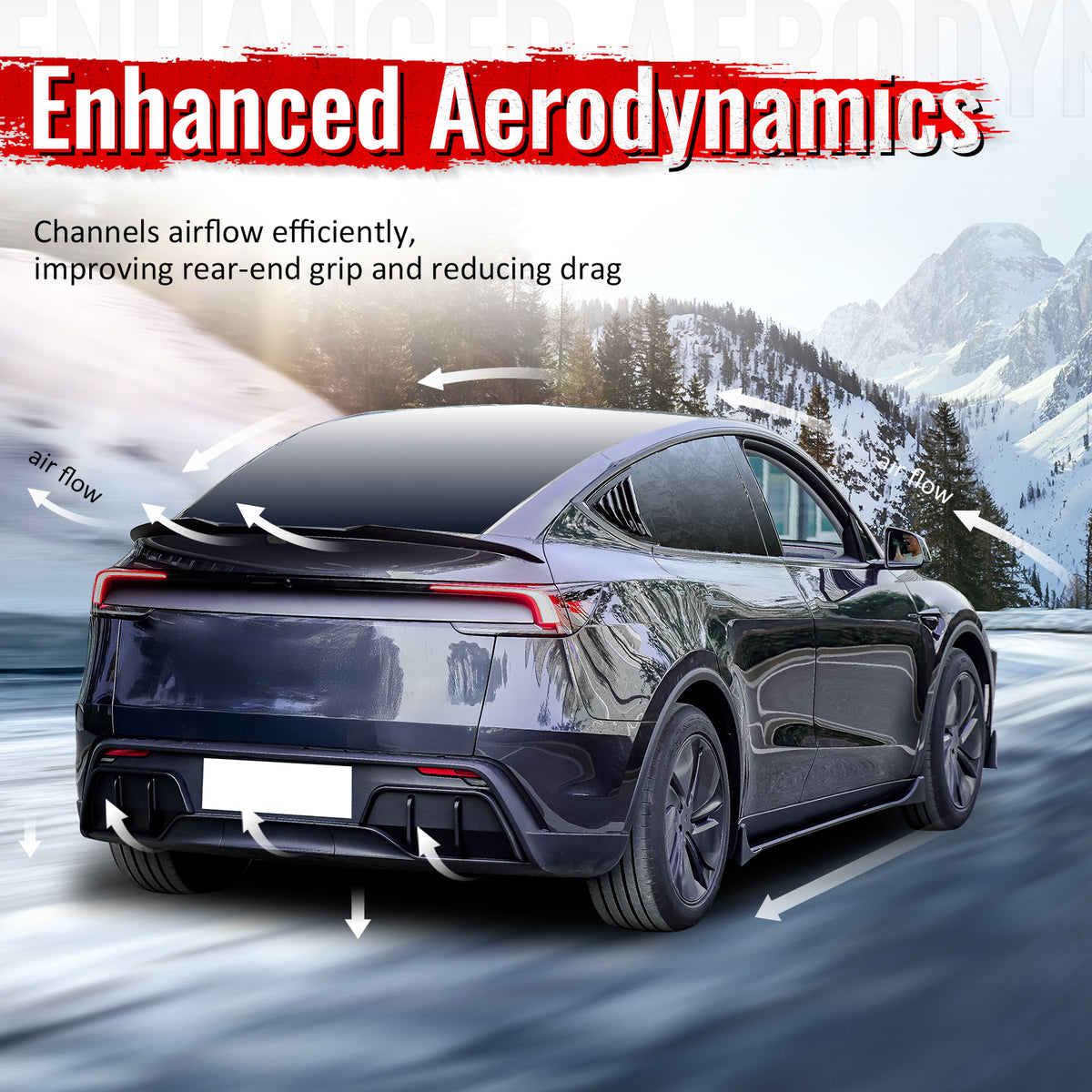 Fits 25-26 Tesla Model Y Juniper Rear Bumper Side Apron Gloss Black Diffuser Cap