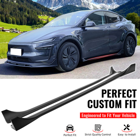 IKON MOTORSPORTS, Side Skirts Extension Compatible with 2025-2026 Tesla Model Y Juniper, IKON Style ABS Plastic Matte Black Rocker Panel Splitter Side Underbody Spoiler