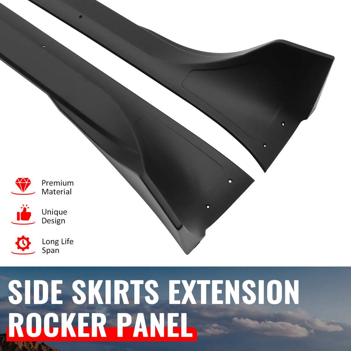 Fits 25-26 Tesla Model Y Juniper Side Skirts Matte Black Rocker Panel Extension
