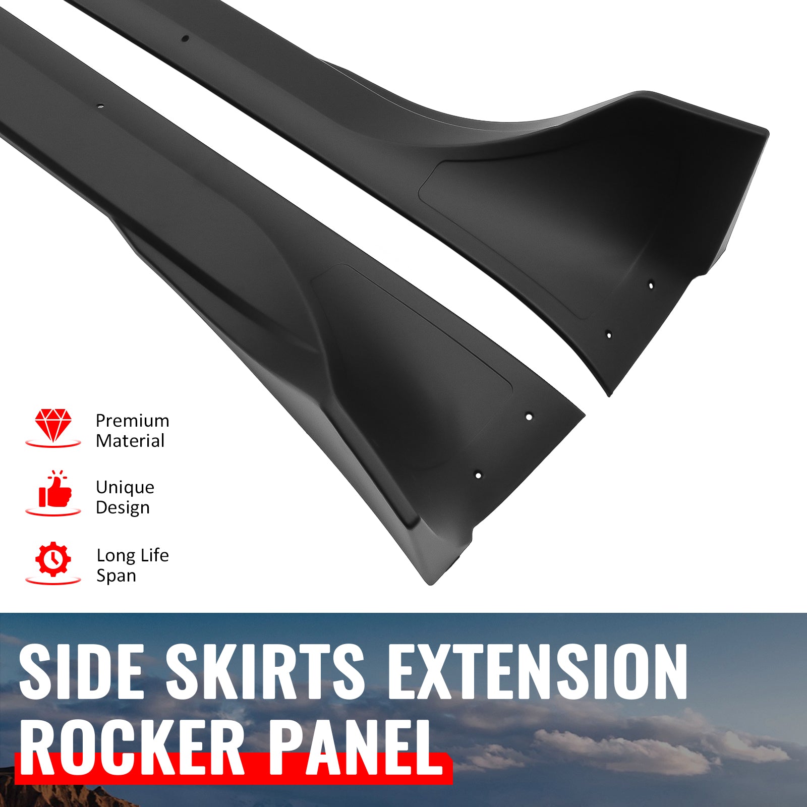 Fits 25-26 Tesla Model Y Juniper Side Skirts Matte Black Rocker Panel Extension