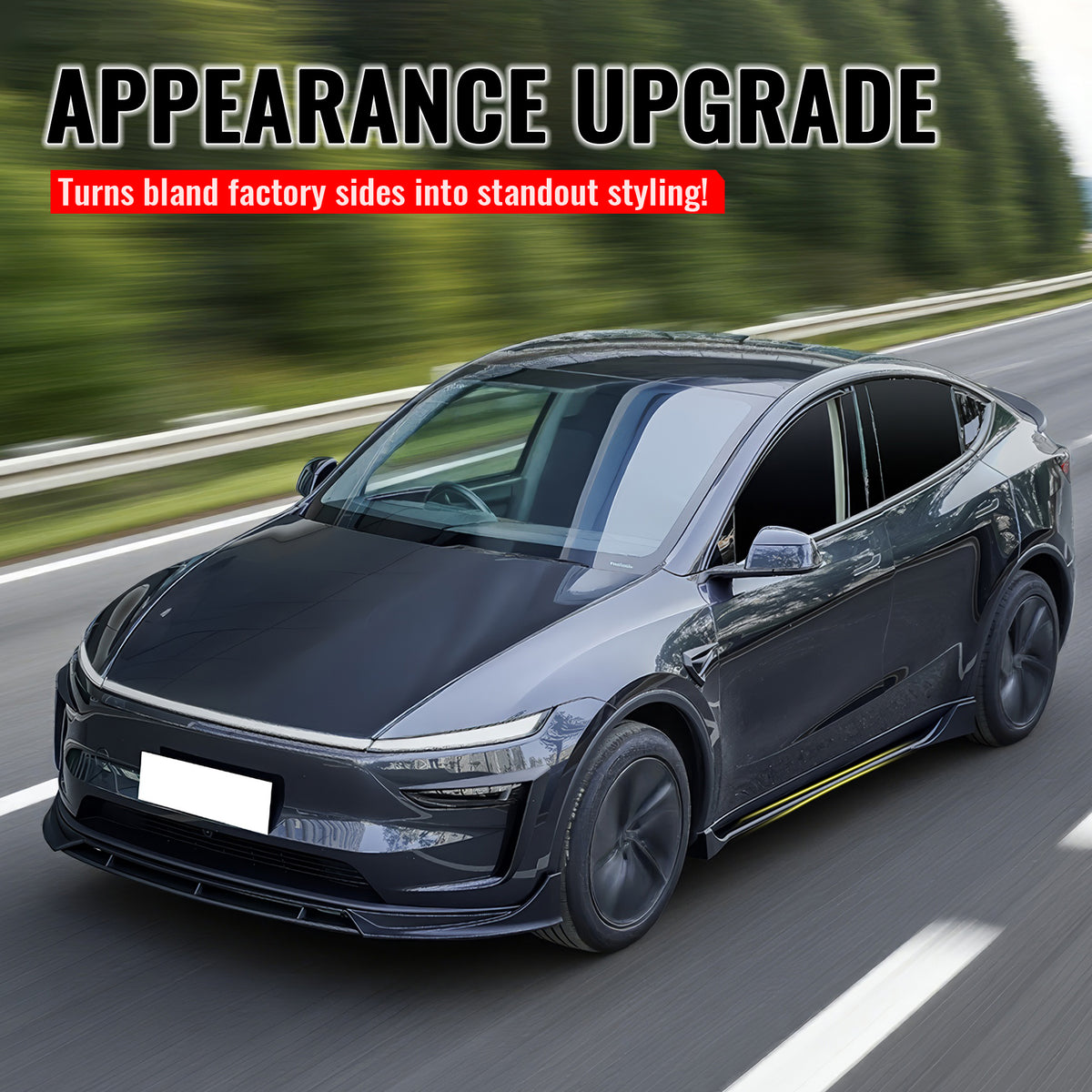 Fits 25-26 Tesla Model Y Juniper Side Skirts Matte Black Rocker Panel Extension