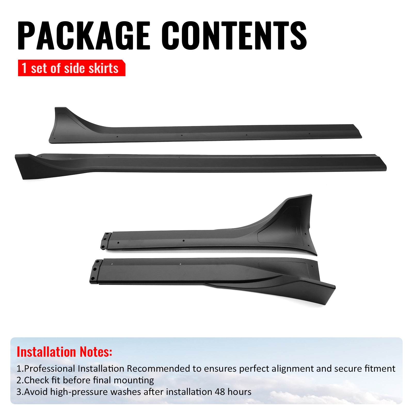 Fits 25-26 Tesla Model Y Juniper Side Skirts Matte Black Rocker Panel Extension