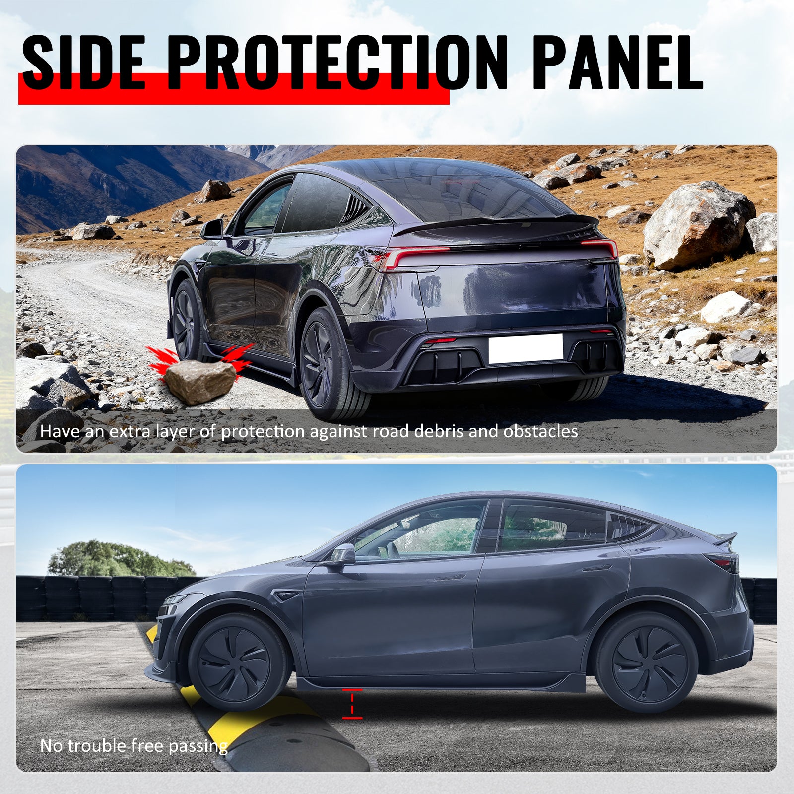 Fits 25-26 Tesla Model Y Juniper Side Skirts Matte Black Rocker Panel Extension