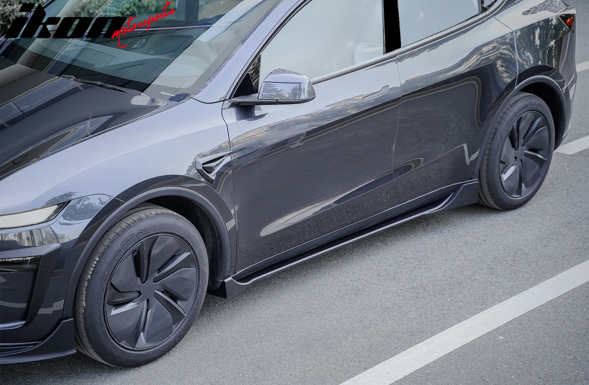 Fits 25-26 Tesla Model Y Juniper Side Skirts Matte Black Rocker Panel Extension