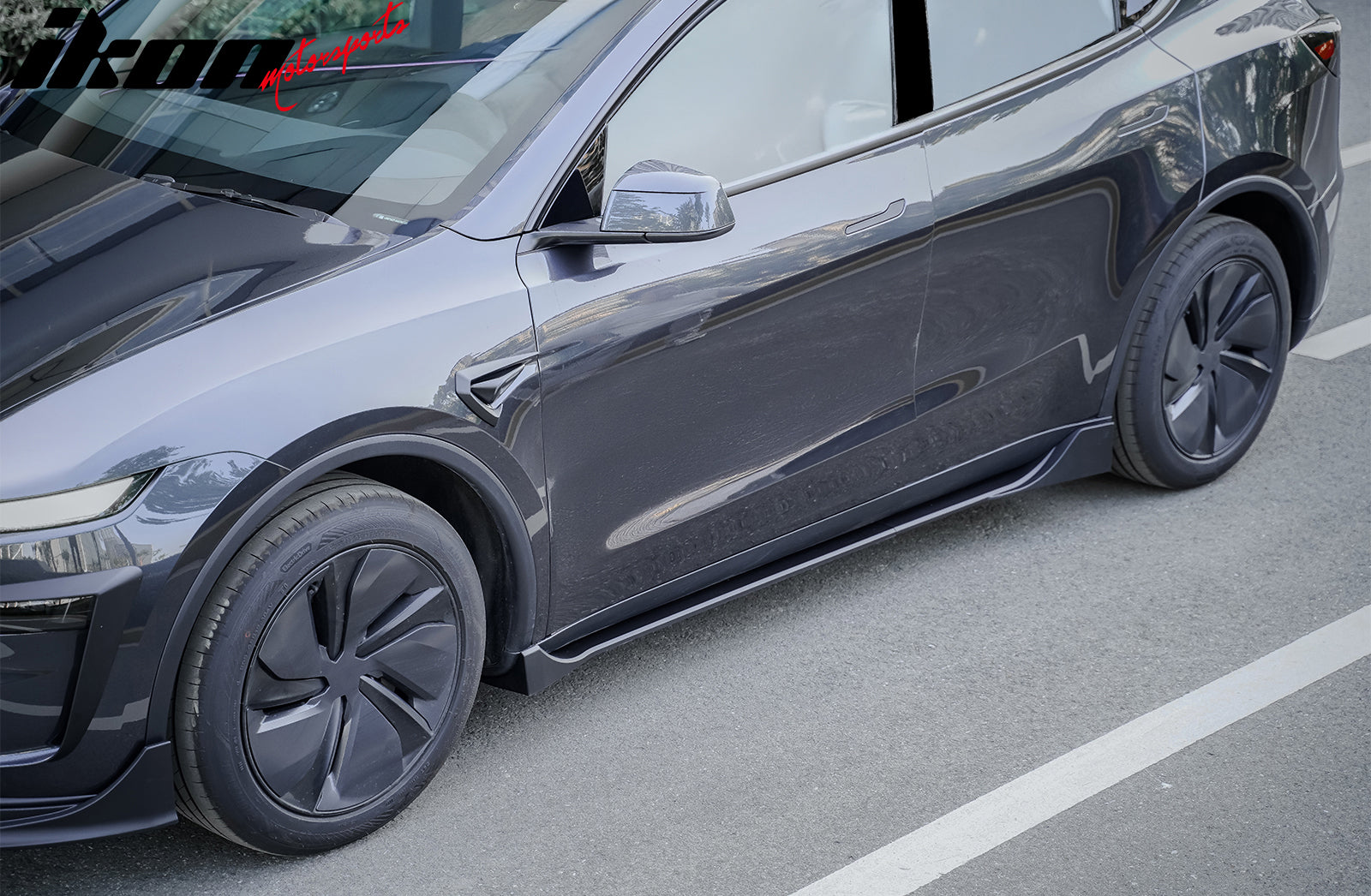 Fits 25-26 Tesla Model Y Juniper Side Skirts Matte Black Rocker Panel Extension