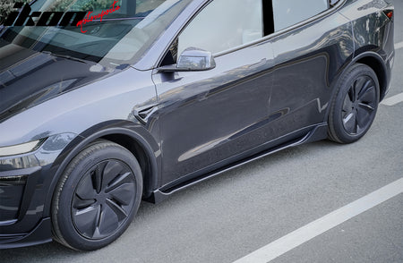 Fits 25-26 Tesla Model Y Juniper Side Skirts Matte Black Rocker Panel Extension