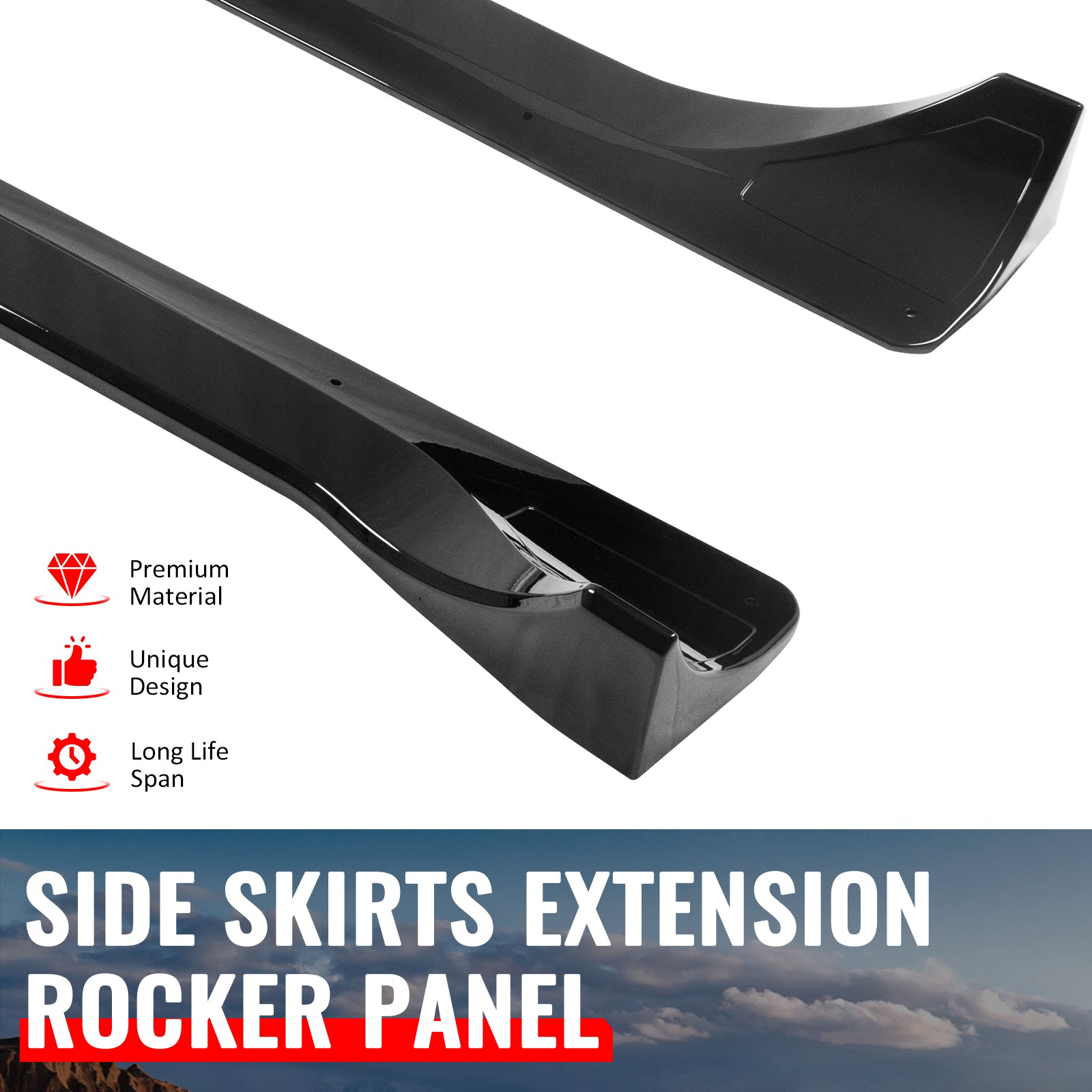 Fits 25-26 Tesla Model Y Juniper Side Skirts Gloss Black Rocker Panel Extension