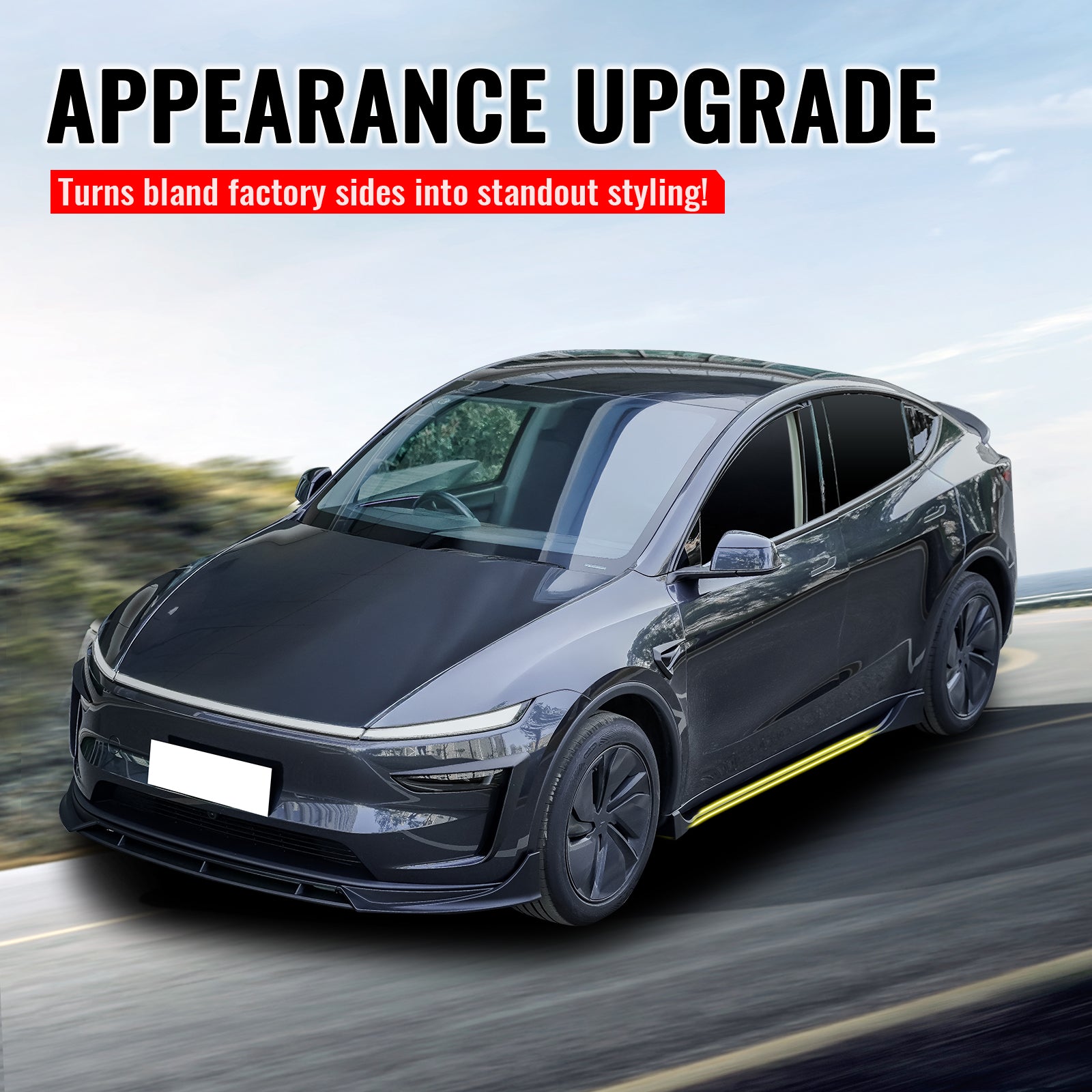 Fits 25-26 Tesla Model Y Juniper Side Skirts Gloss Black Rocker Panel Extension