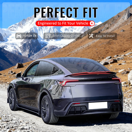 IKON MOTORSPORTS, Trunk Spoiler Compatible with 2025-2026 Tesla Model Y Juniper, IKON Style Matte Black ABS Plastic Rear Trunk Lid Spoiler Wing Lip