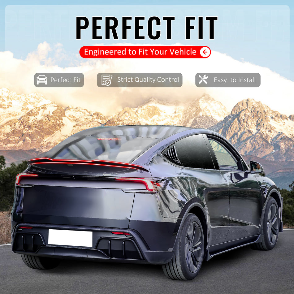 IKON MOTORSPORTS, Trunk Spoiler Compatible with 2025-2026 Tesla Model Y Juniper, IKON Style Carbon Fiber Print ABS Plastic Rear Trunk Lid Spoiler Wing Lip