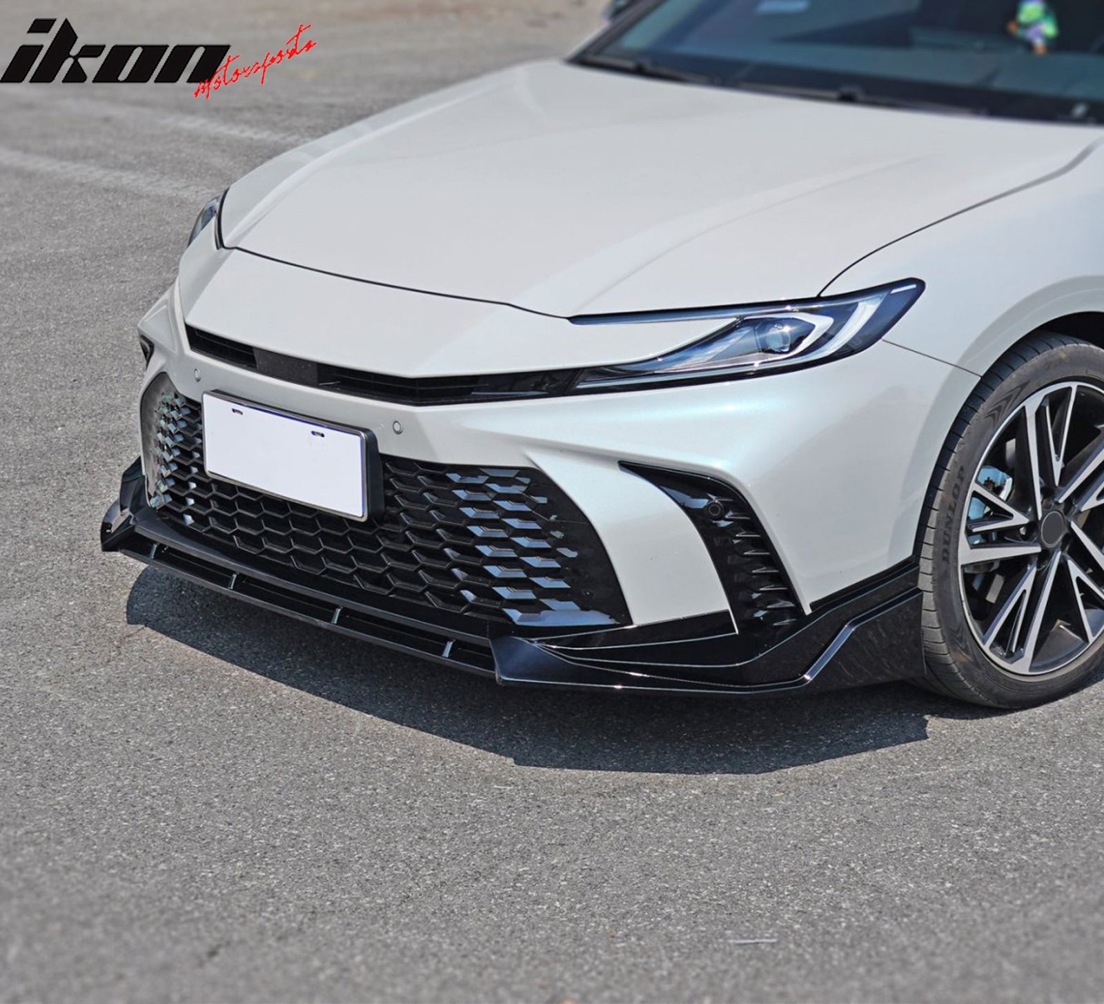 IKON MOTORSPORTS Front Bumper Lip, Compatible with 2025-2026 Toyota Camry SE XSE Nightshade, IKON Style Gloss Black PP Injection Air Dam Chin Spoiler Protector Splitter 3PCS