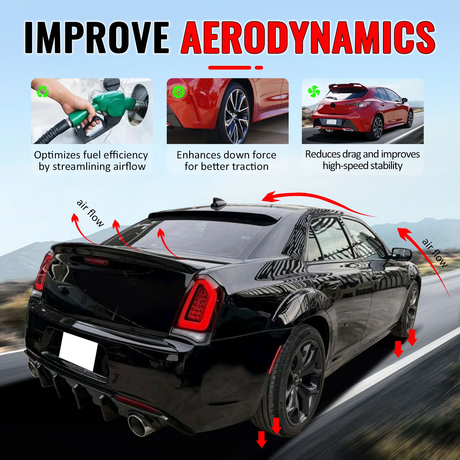 Fits 11-23 Chrysler 300 Rear Window Roof Spoiler Matte Black ABS Top Visor Wing