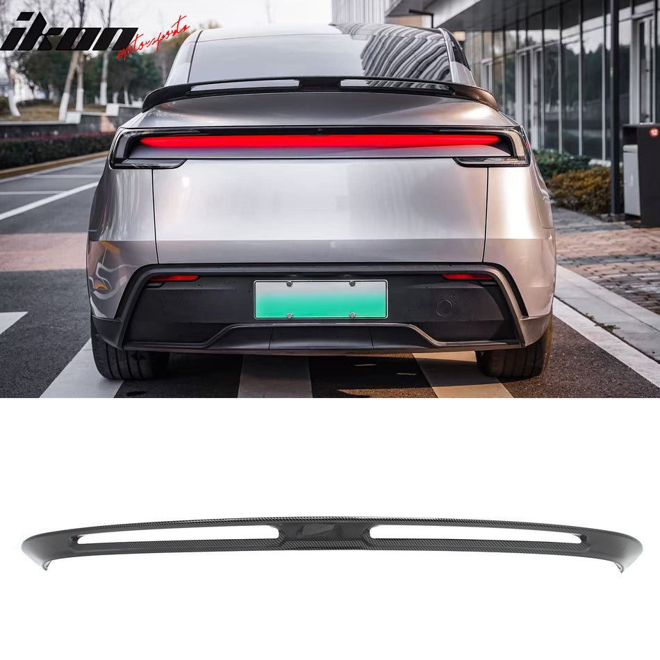 2025-2026 Tesla Model Y Trunk Spoiler IKON V2 Style Carbon Fiber Print ABS Plastic Rear Trunk Lid Spoiler Wing Lip