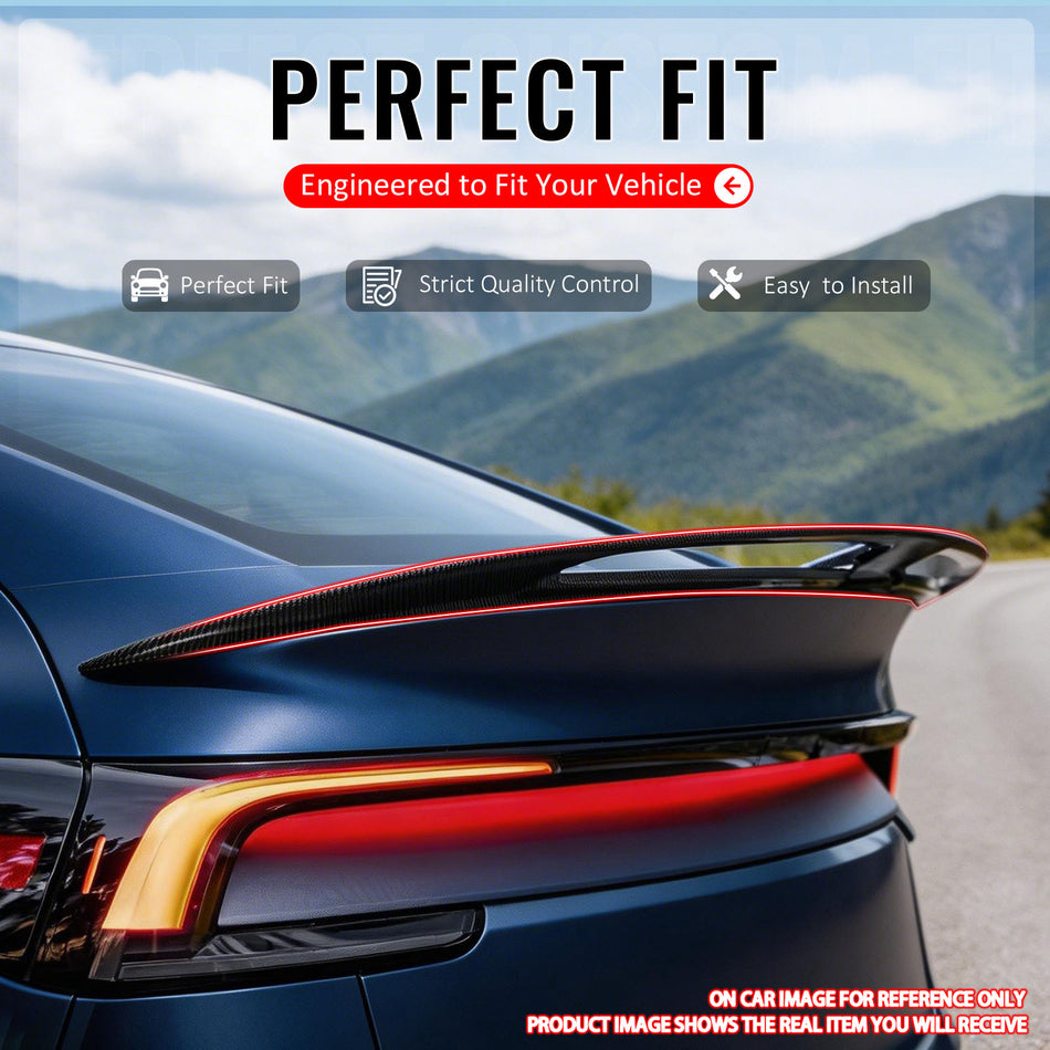IKON MOTORSPORTS, Trunk Spoiler Compatible with 2025-2026 Tesla Model Y, IKON V2 Style Gloss Black ABS Plastic Rear Trunk Lid Spoiler Wing Lip