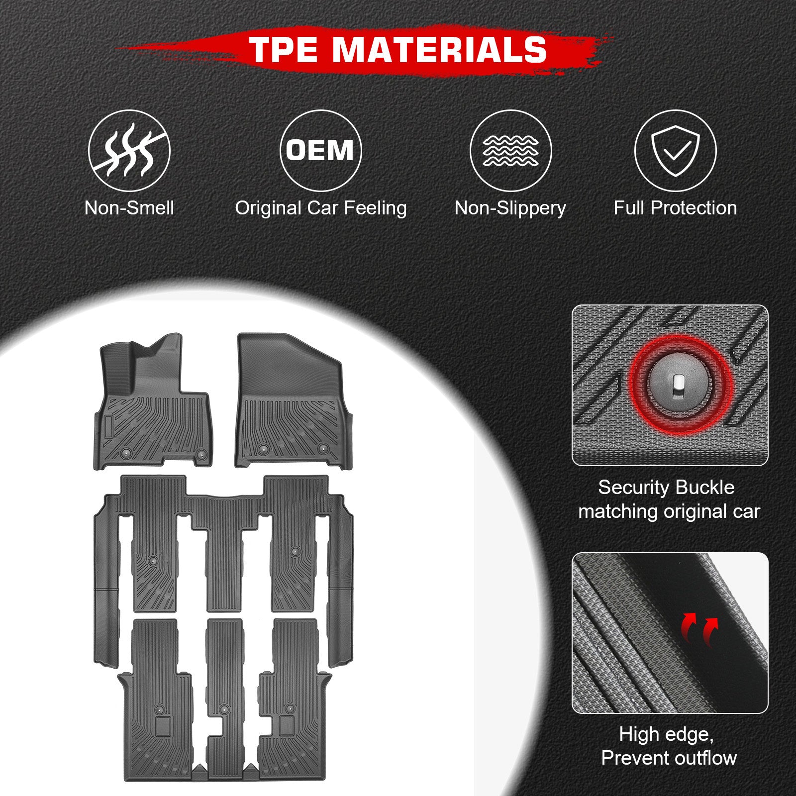 Fits 2025 Kia Carnival Hybrid 8-Seats Floor Mats TPE All Weather Carpet 3D Liner