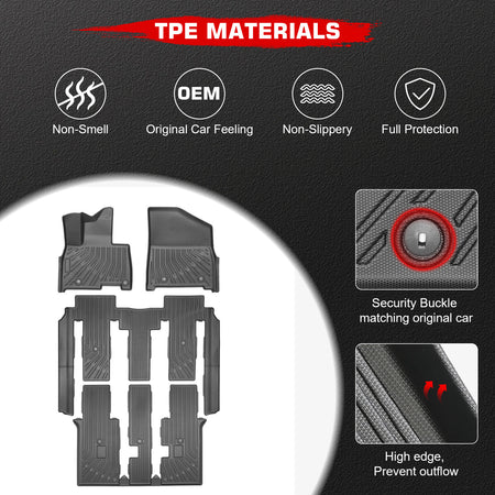 Fits 2025 Kia Carnival Hybrid 8-Seats Floor Mats TPE All Weather Carpet 3D Liner