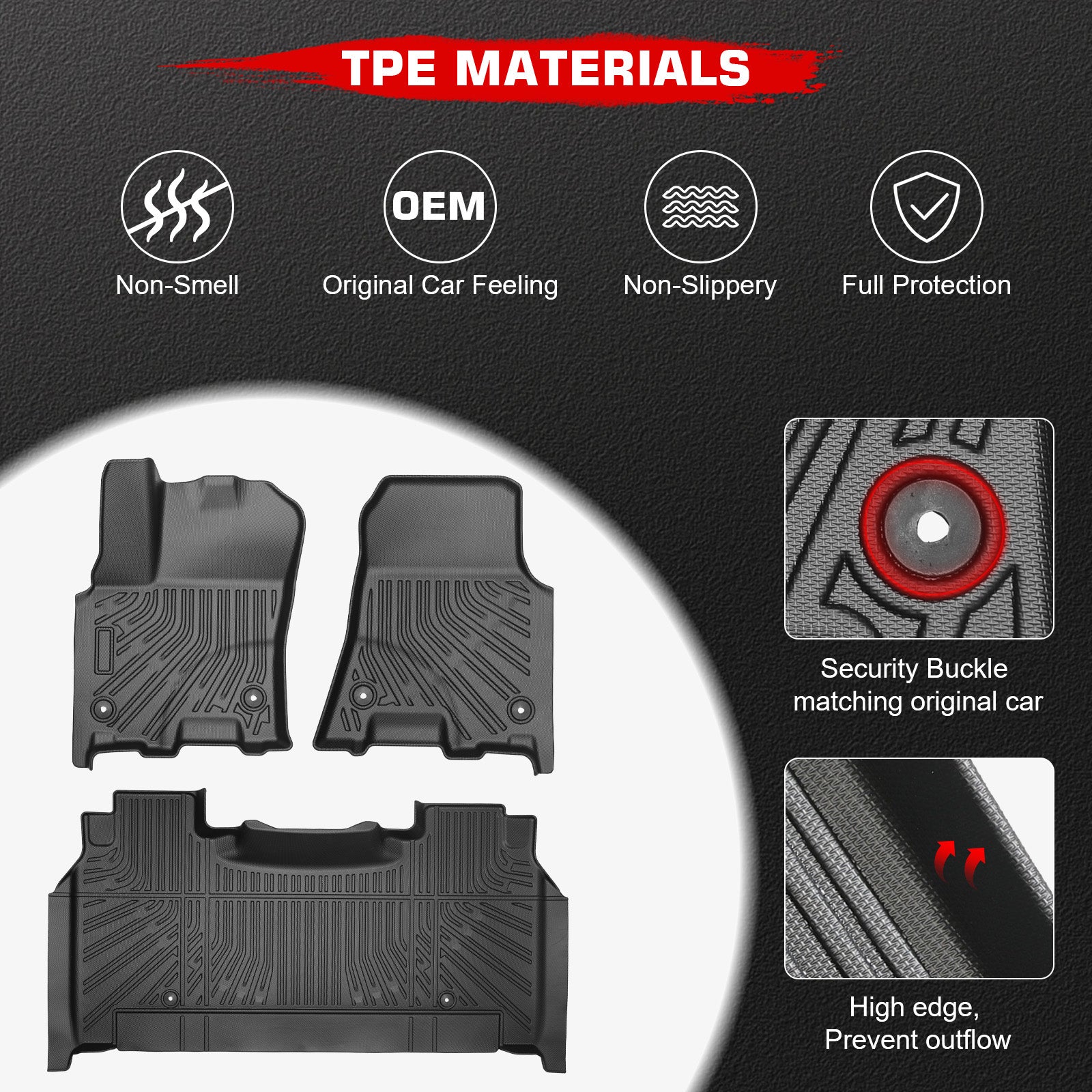 Fits 25-26 Ram 1500 Crew Cab Floor Mats TPE All Weather Carpet 3D 1st 2nd Row