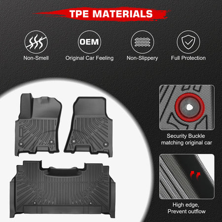 Fits 25-26 Ram 1500 Crew Cab Floor Mats TPE All Weather Carpet 3D 1st 2nd Row