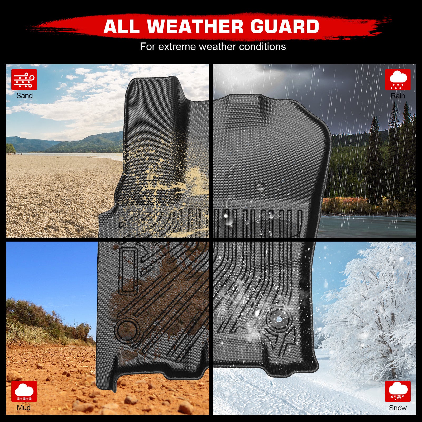 Fits 25-26 Ram 1500 Crew Cab Floor Mats TPE All Weather Carpet 3D 1st 2nd Row