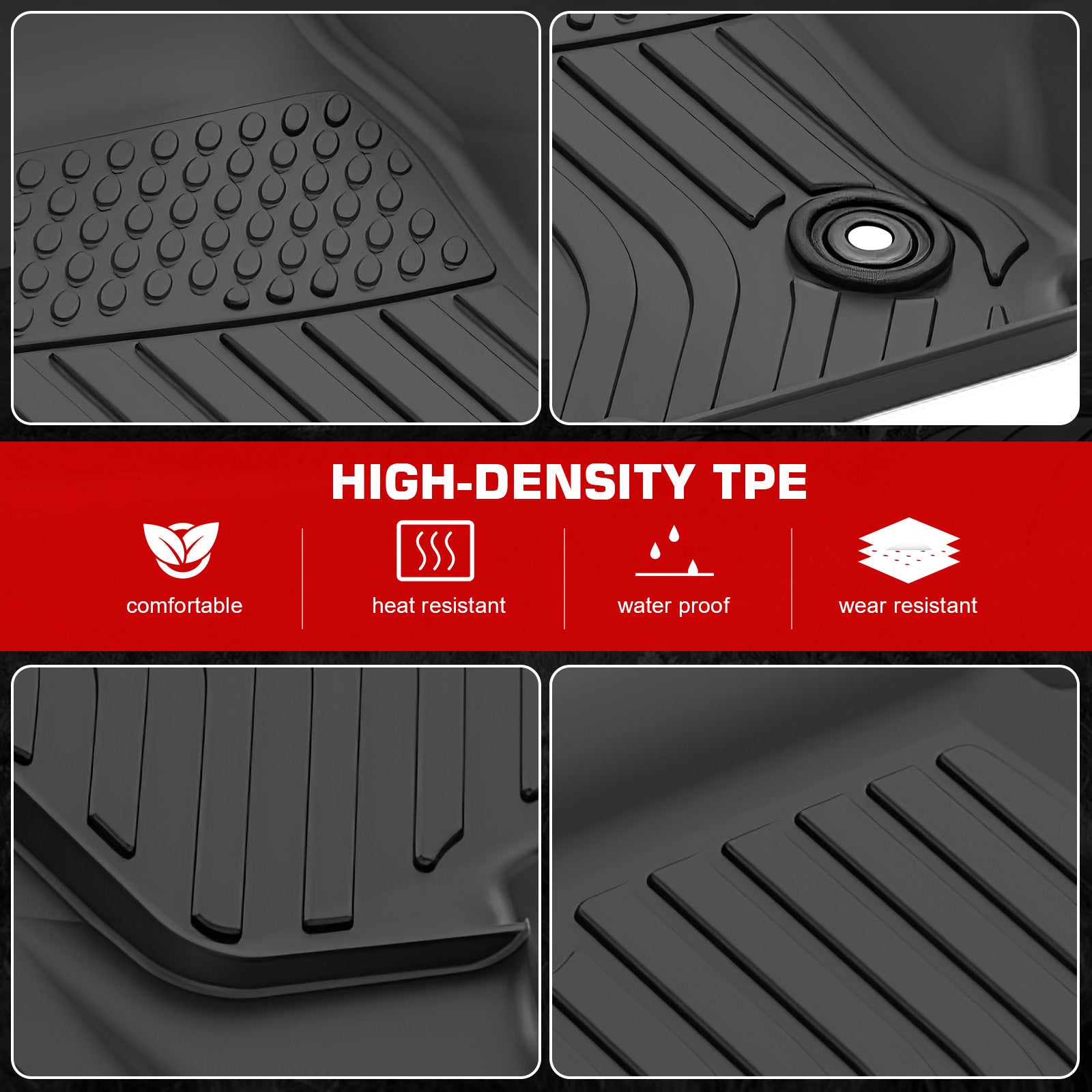 IKON MOTORSPORTS 3D TPE Floor Mats, Compatible with 2025 Toyota 4Runner 5/7 Seats, All Weather Waterproof Non-Slip Floor Liners, Front & 2nd Row Full Set Interior Accessories, Black
