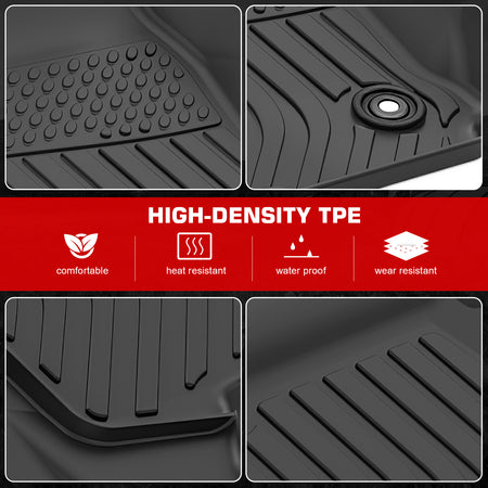 IKON MOTORSPORTS 3D TPE Floor Mats, Compatible with 2025 Toyota 4Runner 5/7 Seats, All Weather Waterproof Non-Slip Floor Liners, Front & 2nd Row Full Set Interior Accessories, Black