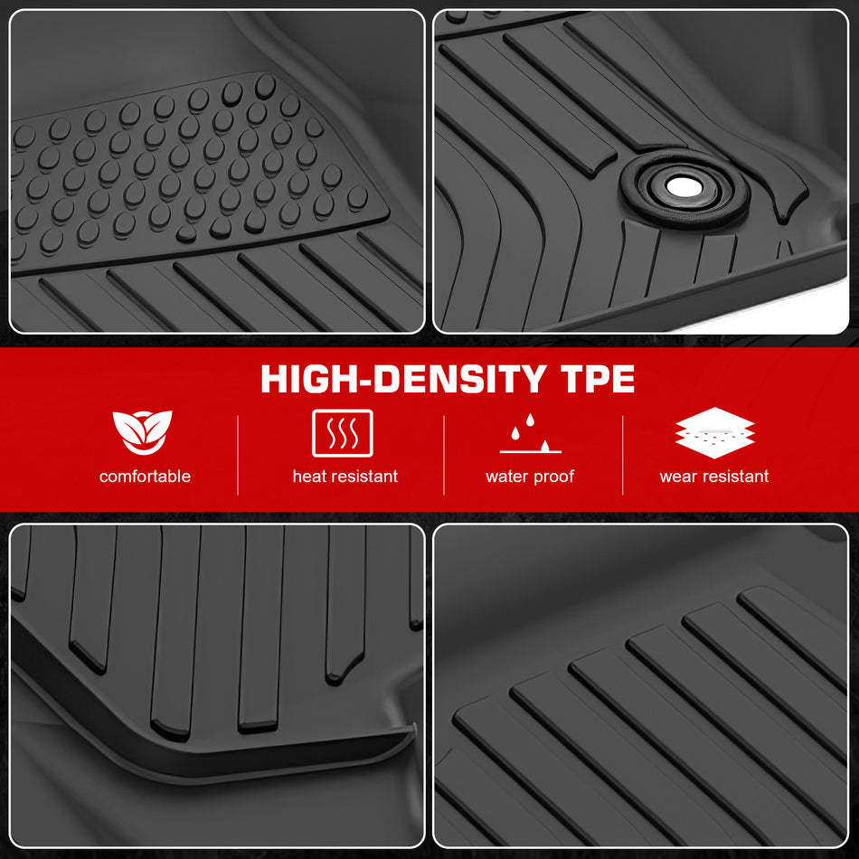 IKON MOTORSPORTS 3D TPE Floor Mats, Compatible with 2025 Toyota 4Runner 5/7 Seats, All Weather Waterproof Non-Slip Floor Liners, Front & 2nd Row Full Set Interior Accessories, Black