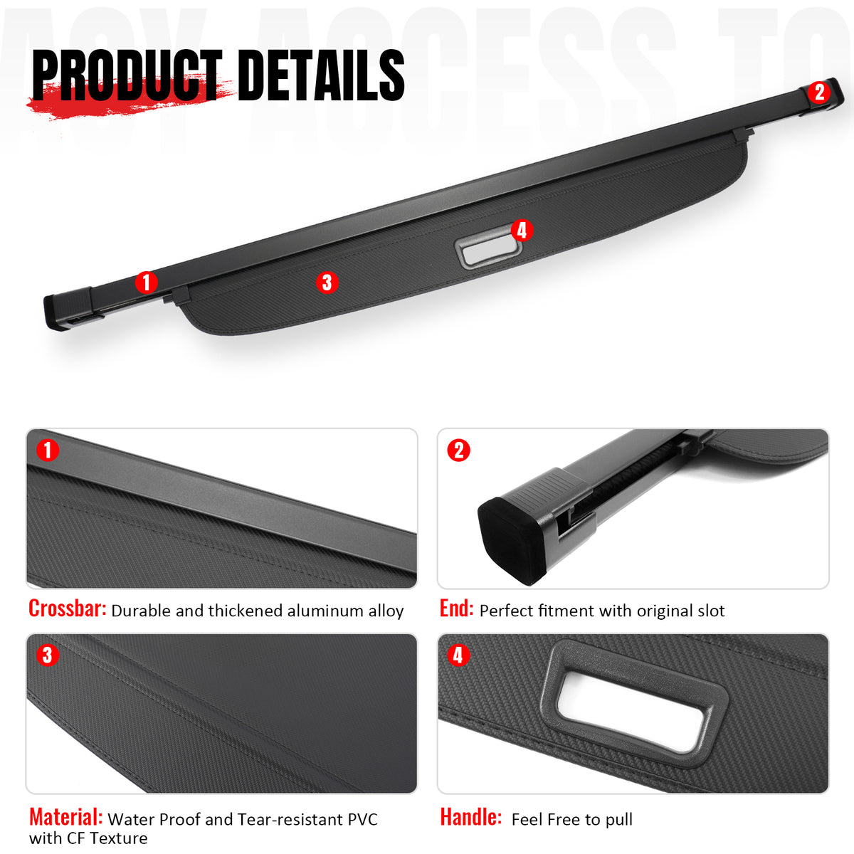 IKON MOTORSPORTS, Rear Retractable Cargo Cover, Compatible with 2026 Hyundai Ioniq 9, ABS Aluminum Vinyl Trunk Security Luggage Shield Shade, Carbon Fiber Texture