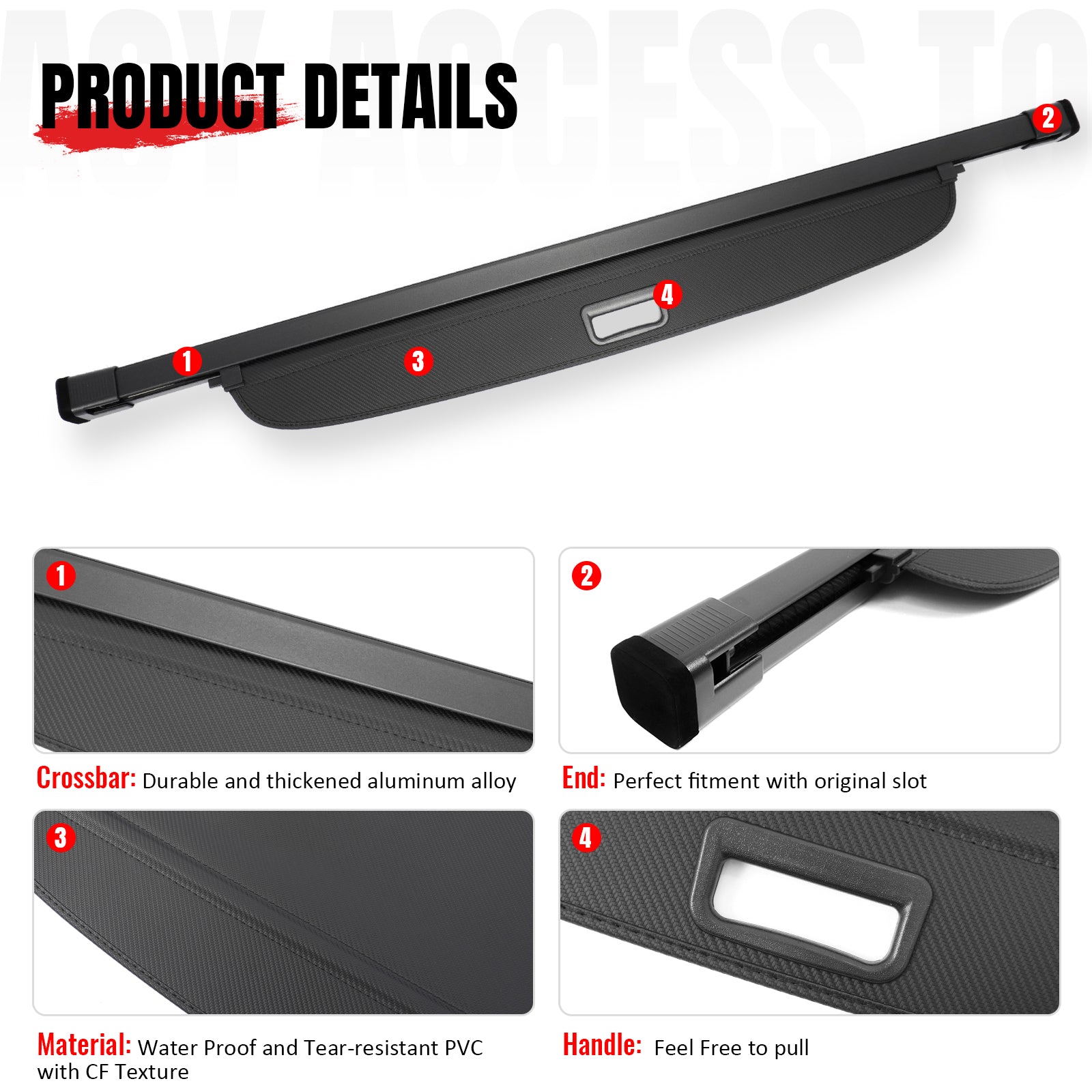 IKON MOTORSPORTS, Rear Retractable Cargo Cover, Compatible with 2026 Hyundai Ioniq 9, ABS Aluminum Vinyl Trunk Security Luggage Shield Shade, Carbon Fiber Texture