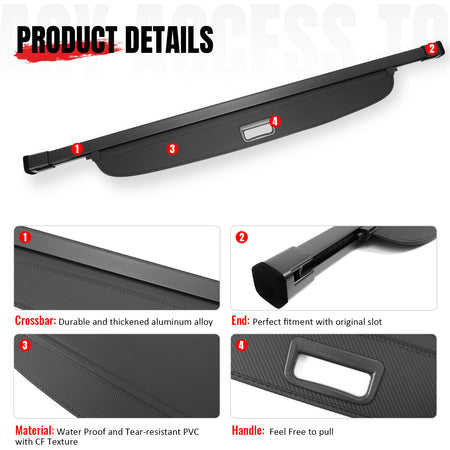 IKON MOTORSPORTS, Rear Retractable Cargo Cover, Compatible with 2026 Hyundai Ioniq 9, ABS Aluminum Vinyl Trunk Security Luggage Shield Shade, Carbon Fiber Texture