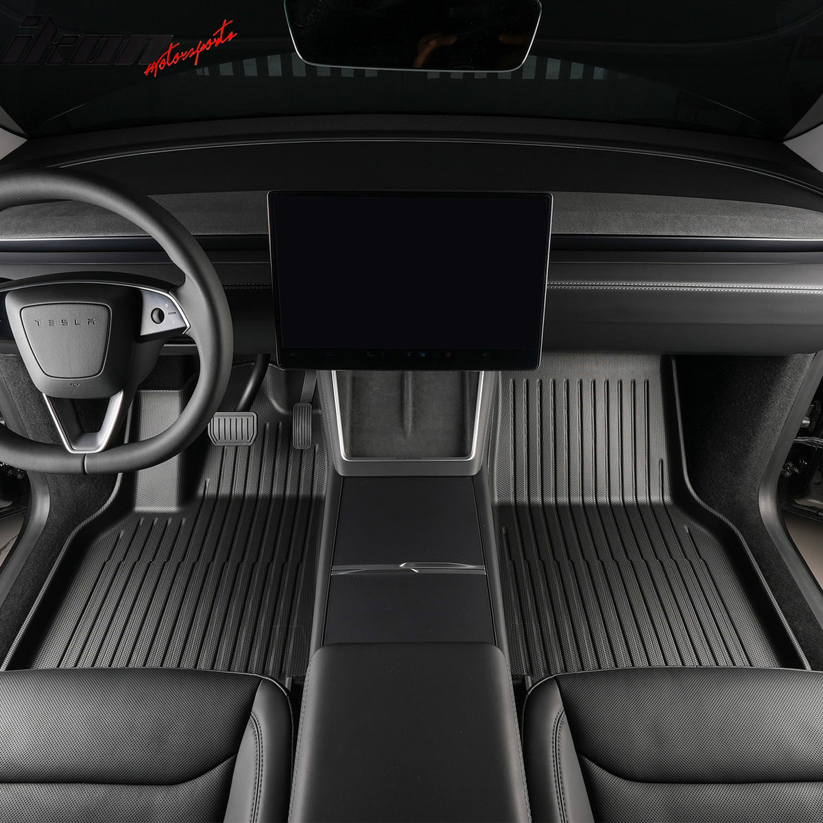 IKON MOTORSPORTS 3D TPE Floor Mats, Compatible with 2026 Tesla Model Y Juniper 5/7 Seats, All Weather Waterproof Non-Slip Floor Liners, 1st & 2nd Rows Full Set Interior Accessories, Black