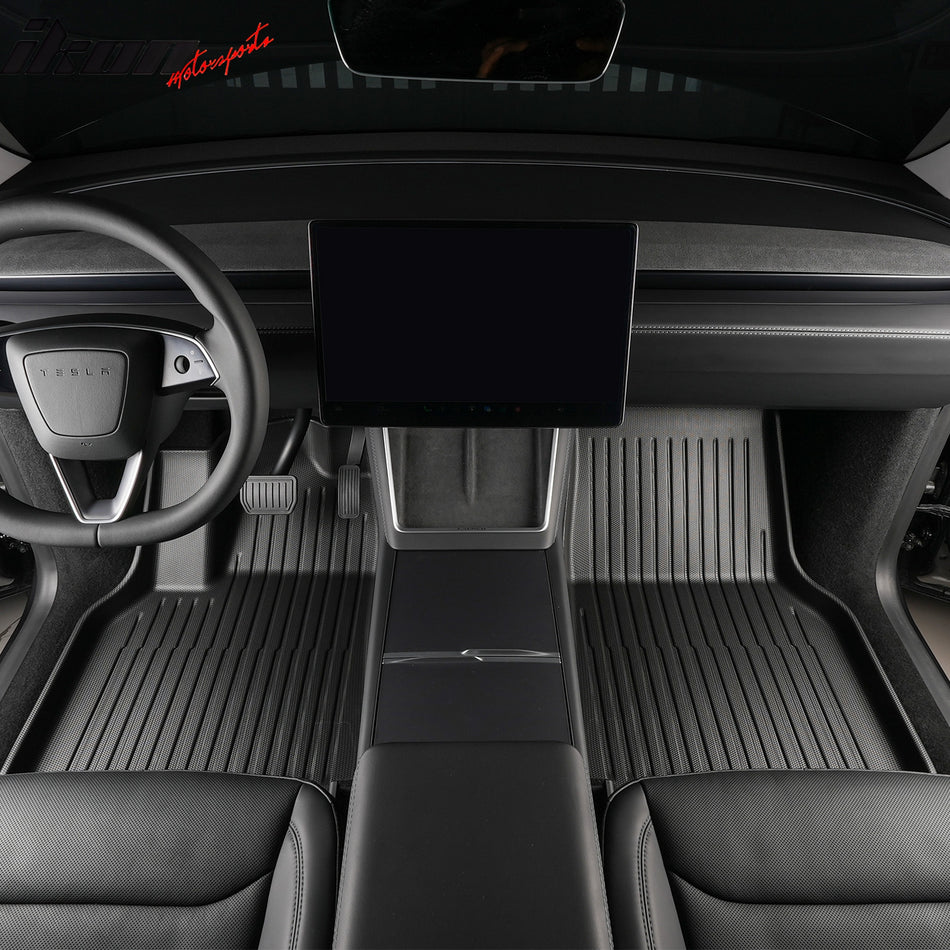 IKON MOTORSPORTS 3D TPE Floor Mats, Compatible with 2026 Tesla Model Y Juniper 5/7 Seats, All Weather Waterproof Non-Slip Floor Liners, 1st & 2nd Rows Full Set Interior Accessories, Black