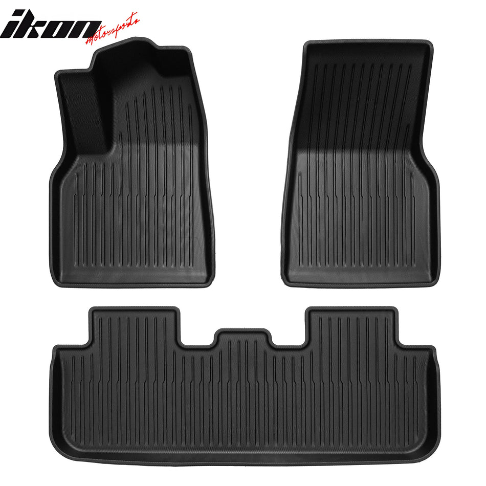 IKON MOTORSPORTS TPE Cargo Trunk Liner + Floor Mats + Rear Bumper Protector, Compatible with 2026 Tesla Model Y Juniper 5-Seats, Custom Fit All Weather Protection Heavy Duty Trunk Tray Cargo Mats, 5PC