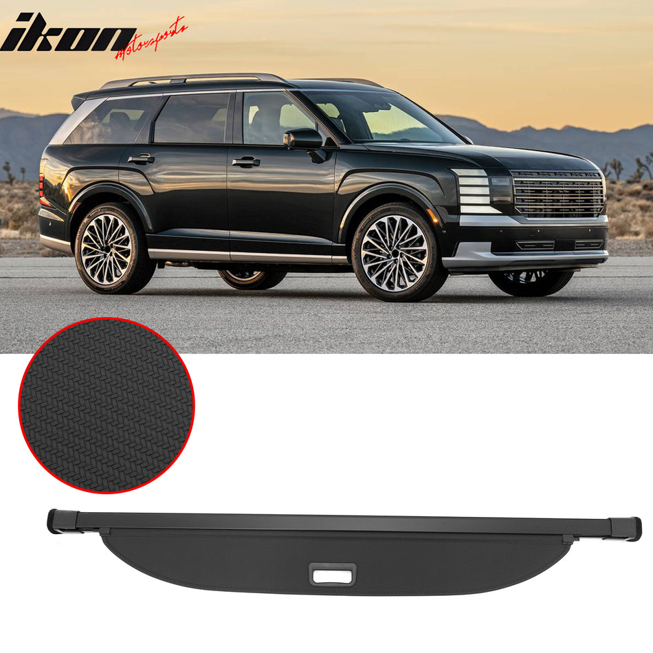 Rear Cargo Cover Shade for Hyundai Palisade 2026 Carbon Fiber Style Black Trunk Luggage Shield PVC& Aluminum Rod