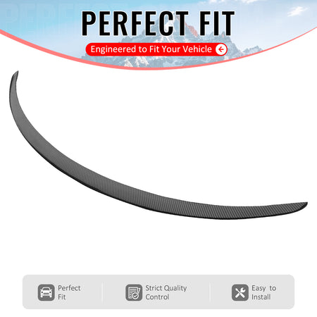 IKON MOTORSPORTS, Trunk Spoiler Compatible with 2026 Tesla New Model Y Juniper, OE Style Carbon Fiber Print ABS Plastic Add-on Rear Trunk Lid Spoiler Wing Lip