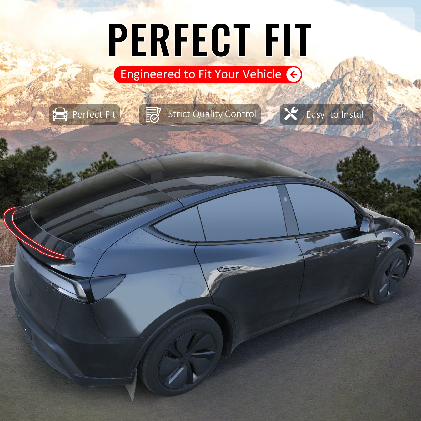 IKON MOTORSPORTS, Trunk Spoiler Compatible with 2026 Tesla New Model Y Juniper, P Style Matte Black ABS Plastic Add-on Rear Trunk Lid Spoiler Wing Lip