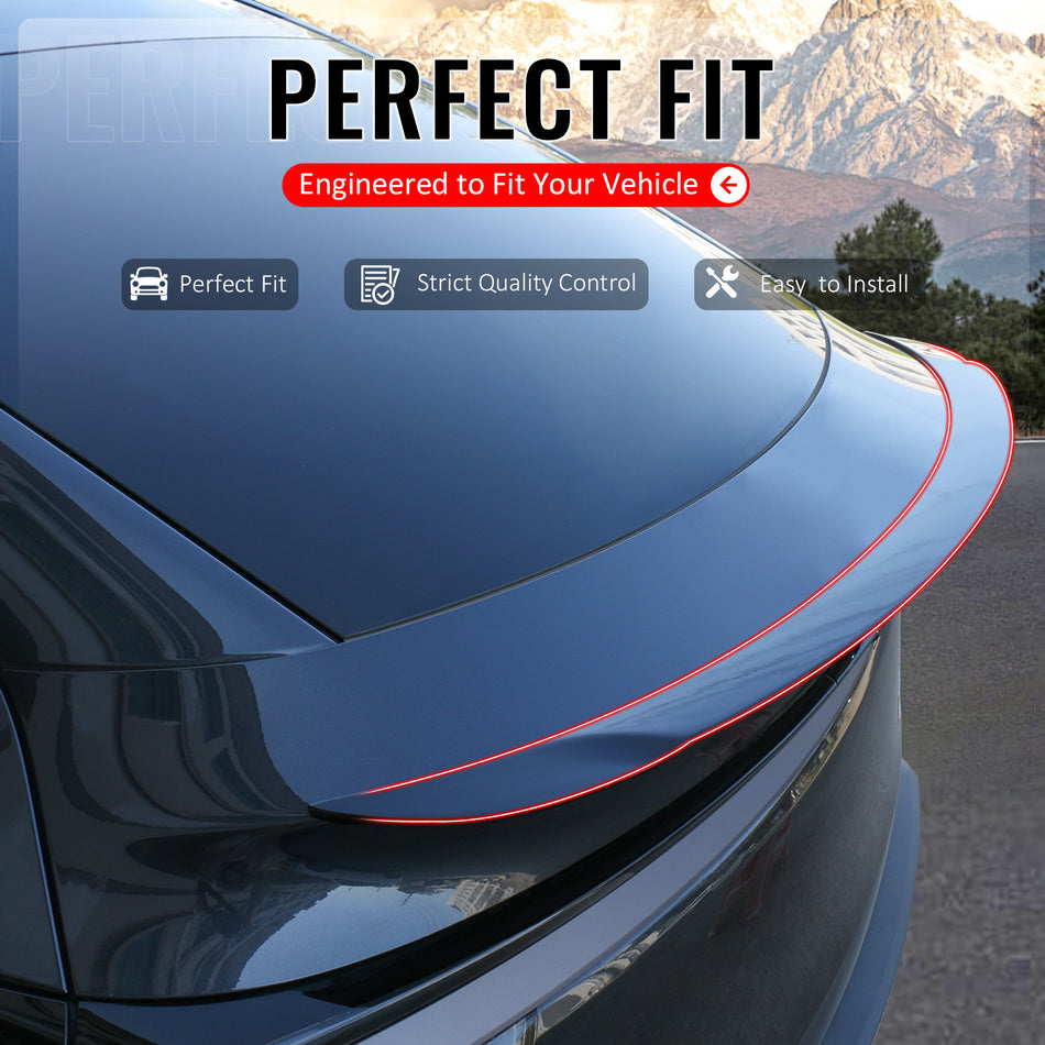 IKON MOTORSPORTS, Trunk Spoiler Compatible with 2026 Tesla New Model Y Juniper, P Style Gloss Black ABS Plastic Add-on Rear Trunk Lid Spoiler Wing Lip