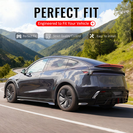 IKON MOTORSPORTS, Trunk Spoiler Compatible with 2026 Tesla New Model Y Juniper, V Style Carbon Fiber Print ABS Plastic Add-on Rear Trunk Lid Spoiler Wing Lip