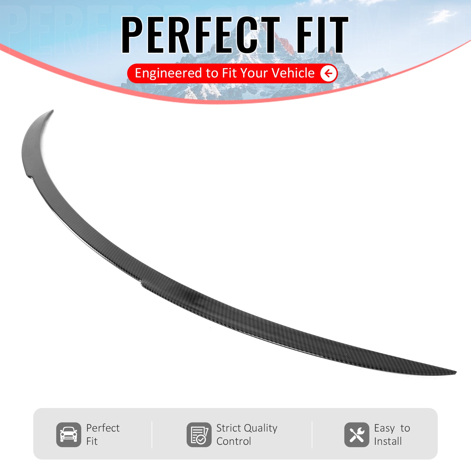 IKON MOTORSPORTS, Trunk Spoiler Compatible with 2026 Tesla New Model Y Juniper, V Style Carbon Fiber Print ABS Plastic Add-on Rear Trunk Lid Spoiler Wing Lip