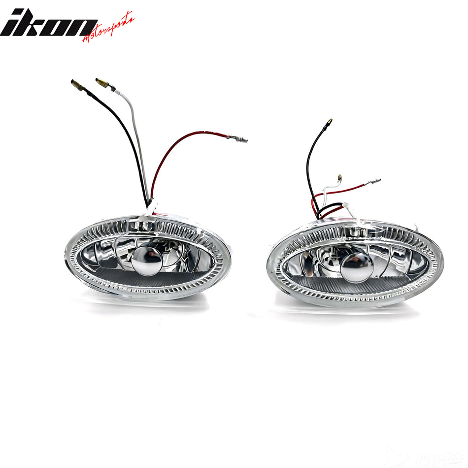 Universal 2PCS Driver Passenger Side Right Left RH LH Front Bumper Driving Fog Lights Lamps Assembly Replacement Blue Halo Chrome Housing Clear Lens