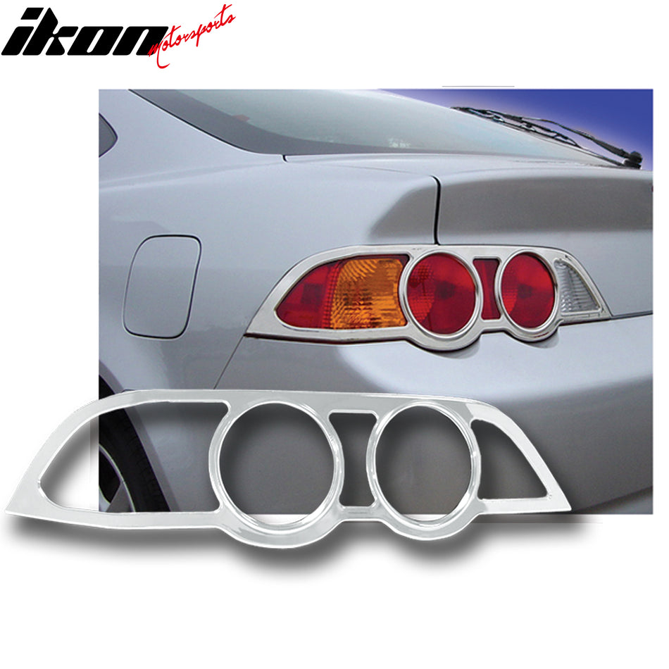 IKON MOTORSPORTS, Tail Light Bezel Compatible with 2002-2004 Acura RSX, Chrome ABS Rear Taillight Lamps Frame Cover Trim Accessories 2PCS