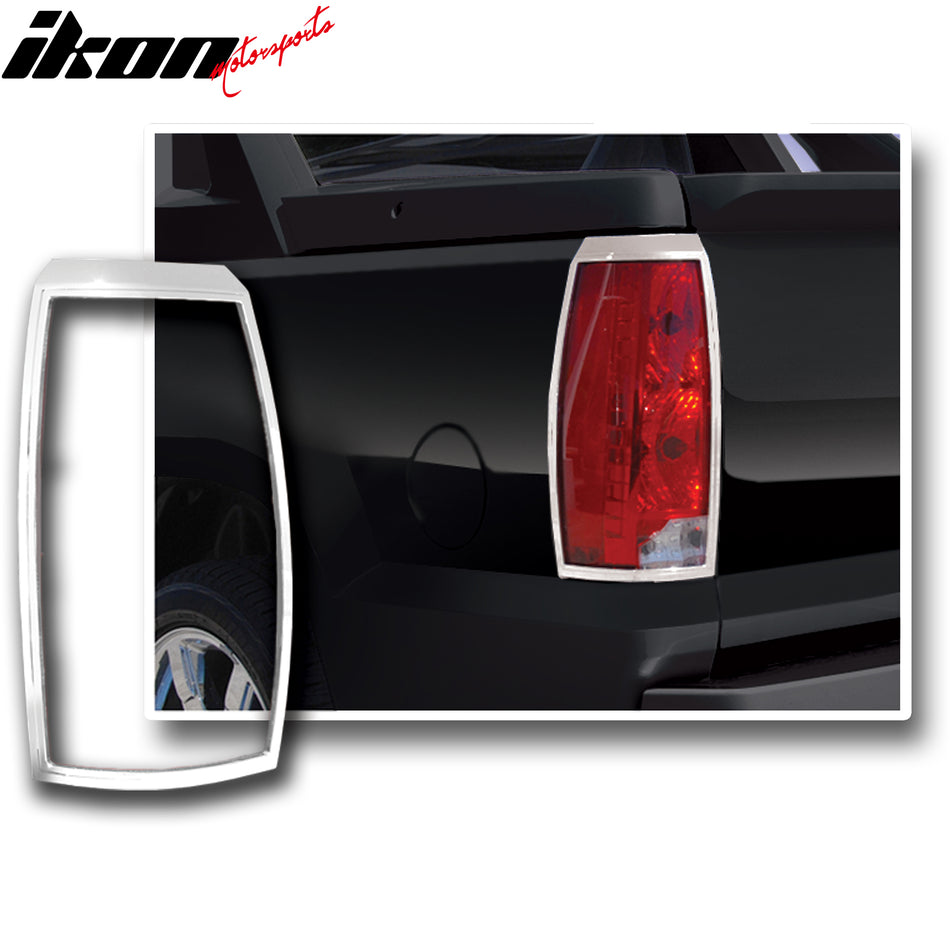 IKON MOTORSPORTS, Tail Light Bezel Compatible with 2007-2013 Cadillac Escalade and Escalade ESV, Chrome ABS Rear Taillight Lamps Frame Cover Trim Accessories 2PCS