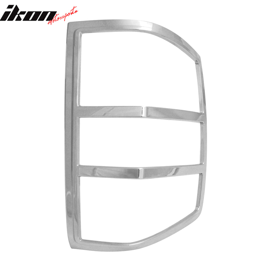 IKON MOTORSPORTS, Tail Light Bezel Compatible with 2014-2018 Chevrolet Silverado 1500 2015-2019 Silverado 2500/3500 HD, Chrome ABS Rear Taillight Lamps Frame Cover Trim Accessories 2PCS