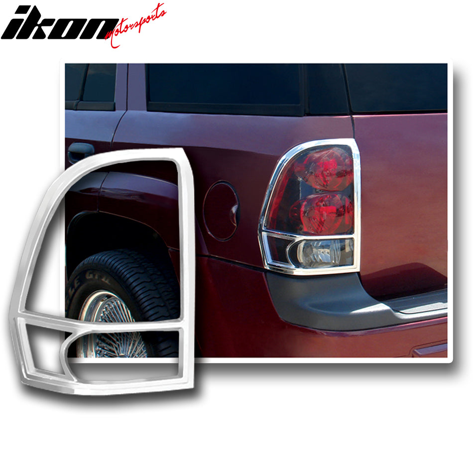 IKON MOTORSPORTS, Tail Light Bezel Compatible with 2002-2009 Chevrolet TrailBlazer, Chrome ABS Rear Taillight Lamps Frame Cover Trim Accessories 2PCS