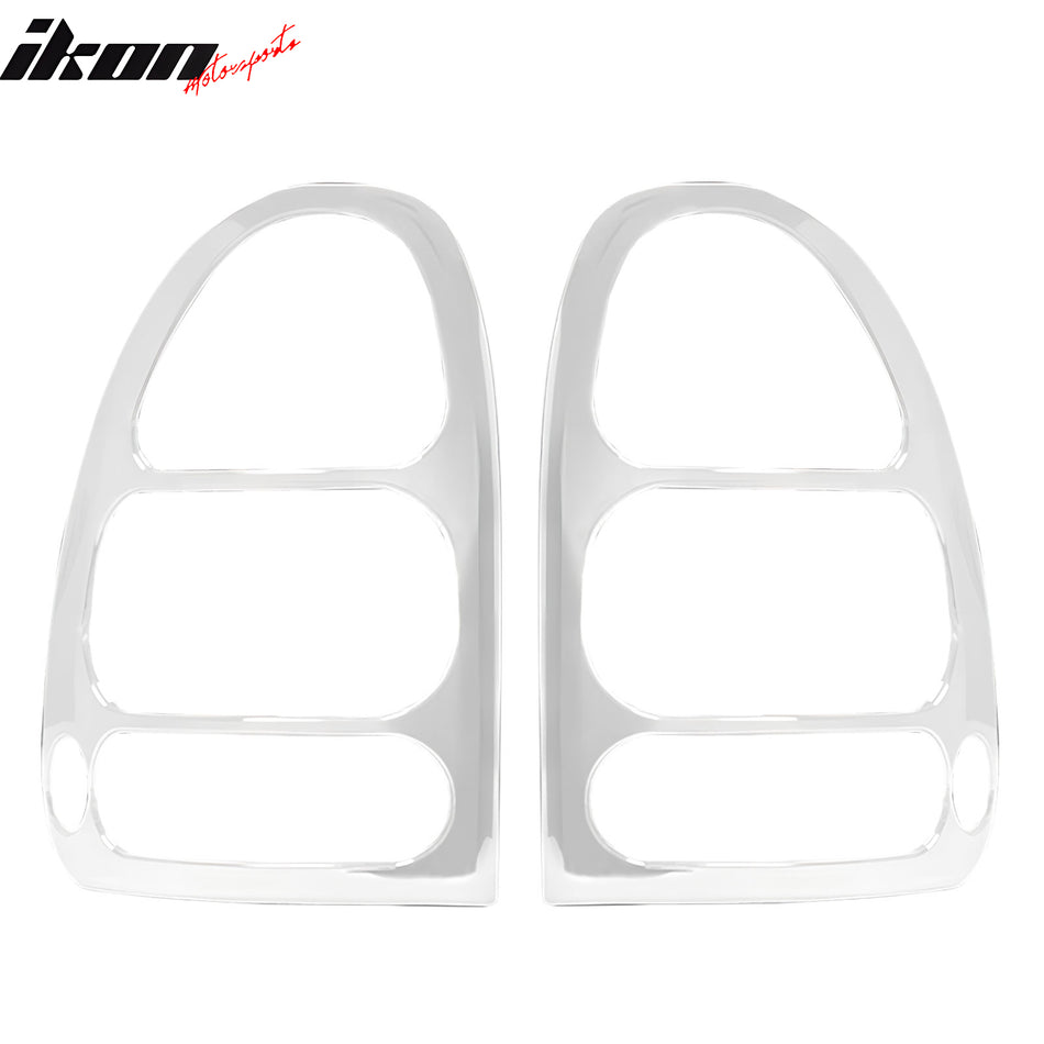 IKON MOTORSPORTS, Tail Light Bezel Compatible with 1996-2000 Dodge Caravan, Chrome ABS Rear Taillight Lamps Frame Cover Trim Accessories 2PCS